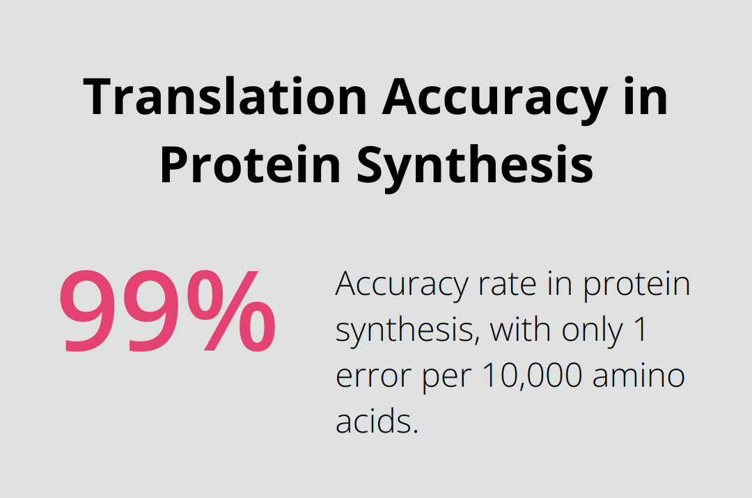 Chart showing 99.99% accuracy in protein synthesis with only 1 error in 10,000 amino acids - transcription vs translation biology